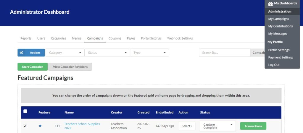 Testing Pre-authorization and Capturing Funds as Portal Administrator