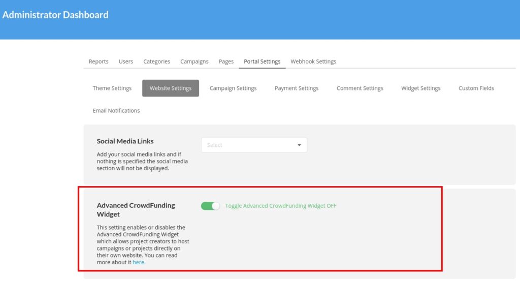 How to Enable the Advanced CrowdFunding Widget for Your Website
