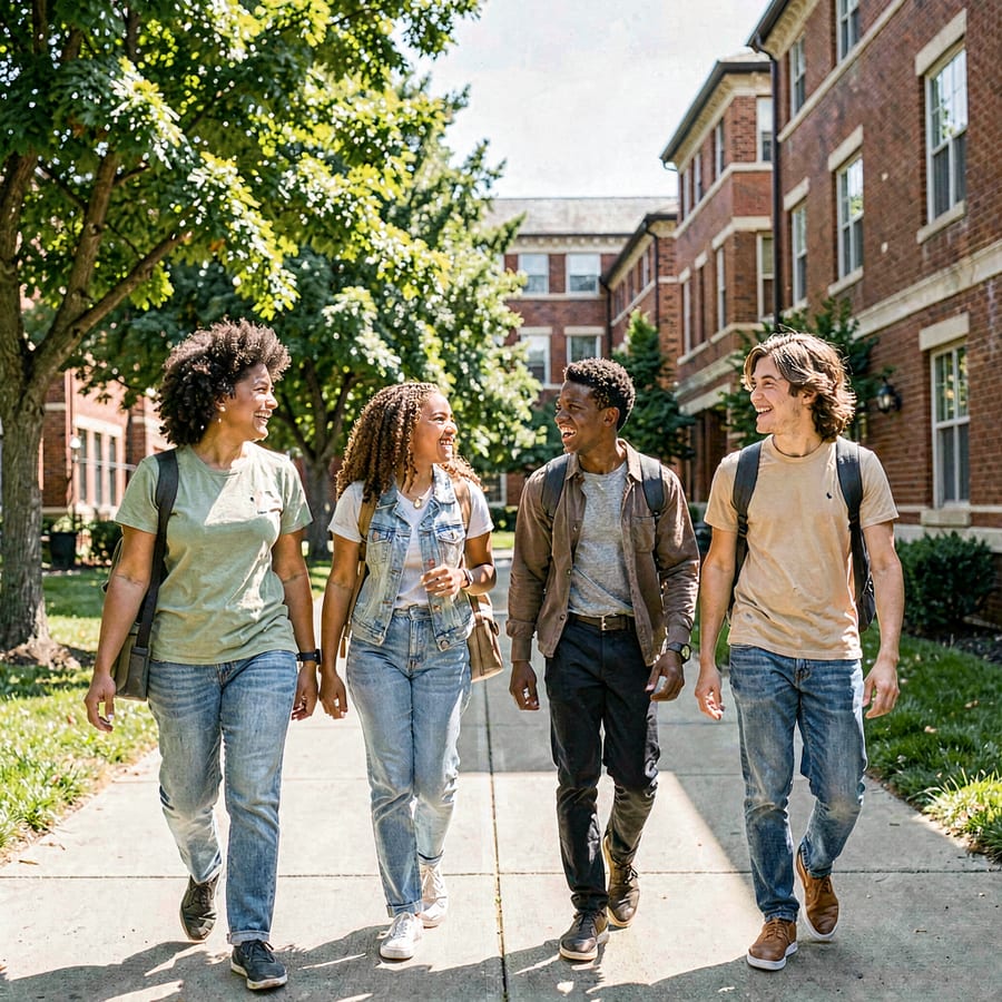 Students on a school campus supported by their community